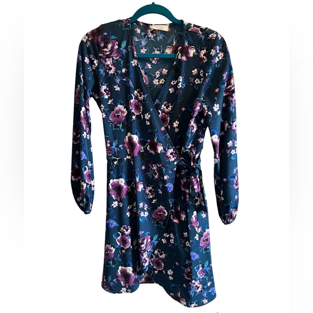 Boutique teal floral wrap dress
